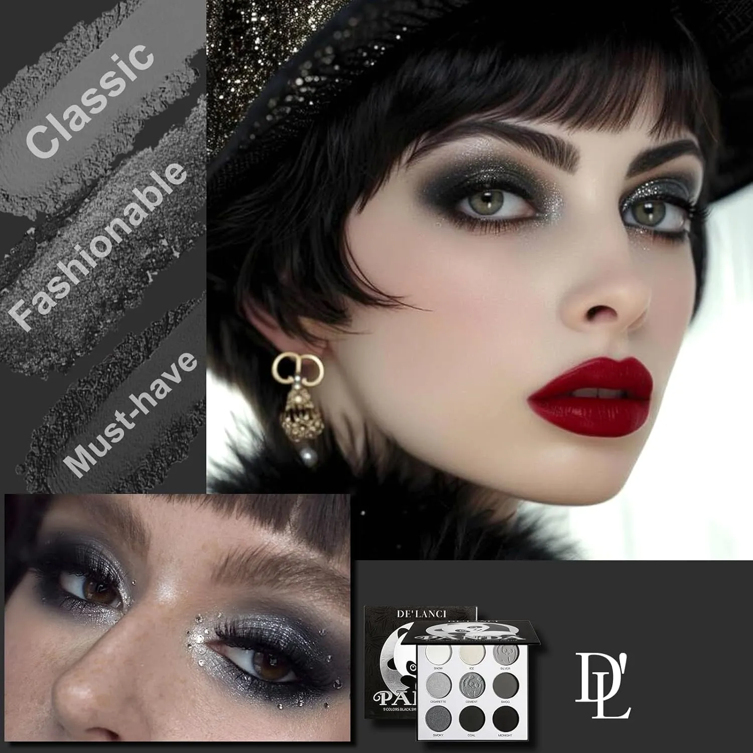 Eyeshadow Palette 9 Colors Grey Black Matte Shimmer Pearly Eye Shadow Goth Punk Smoky Fine Flash Lasting Eye Makeup