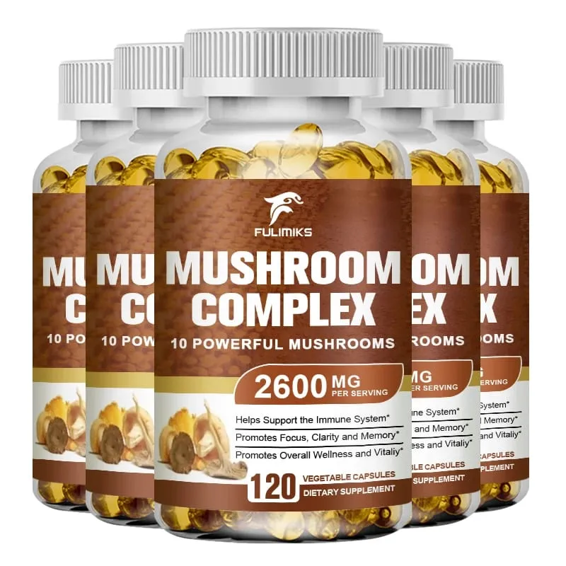 Organic Mushroom Capsules 2600MG with Lion's Mane Reishi & Cordyceps Supports Immunity Brain Focus Memory & Energy