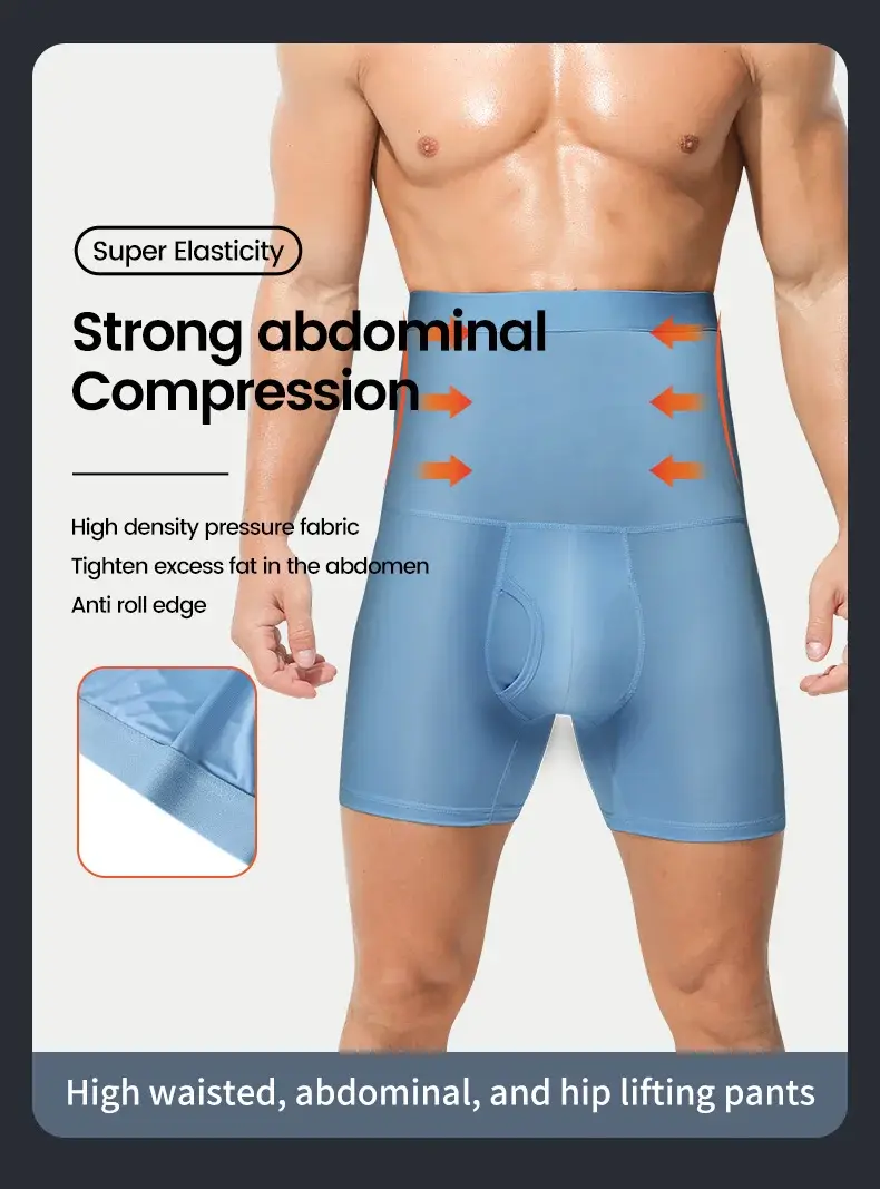 3PCS Men's sports underwear: high-waisted, belt-cinching, lengthened, anti-leg chafing, waist-protecting, flat-angle shorts