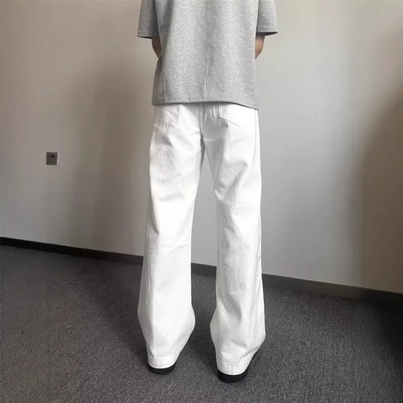 Y2K Blade Jeans Men Cleanfit White Denim Pants High Street Vibe High Waist Straight Flare Trousers Fashion Casual Streetwear