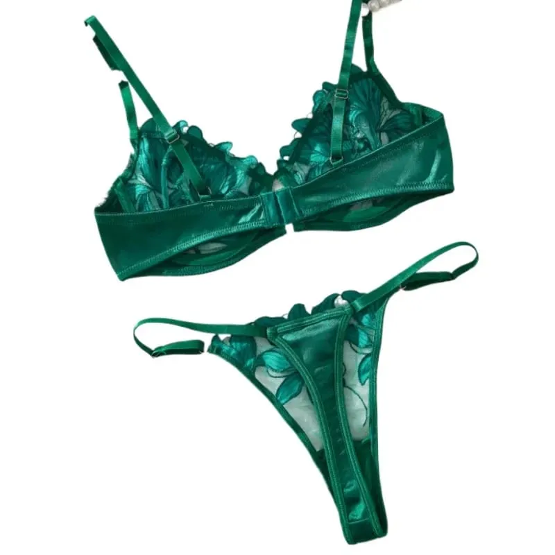 Mulheres transparente bralette underwire 2 peça sutiã e calcinha conjunto floral bordado lingerie sexy conjunto push up sutiã calcinha
