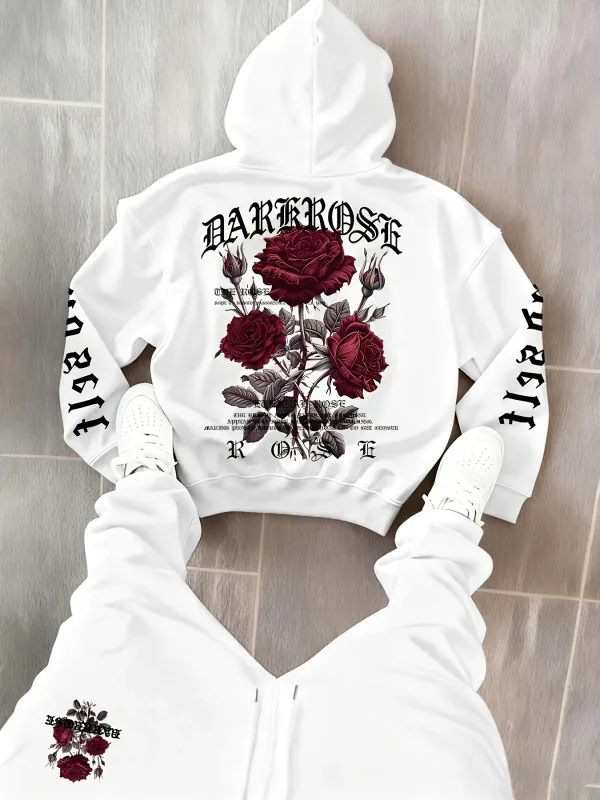 2026 Autumn/Winter New Style Simple Casual Stylish Soft Comfortable 3D Rose Flower Pattern Printed Men's Hooded Sweatshirt