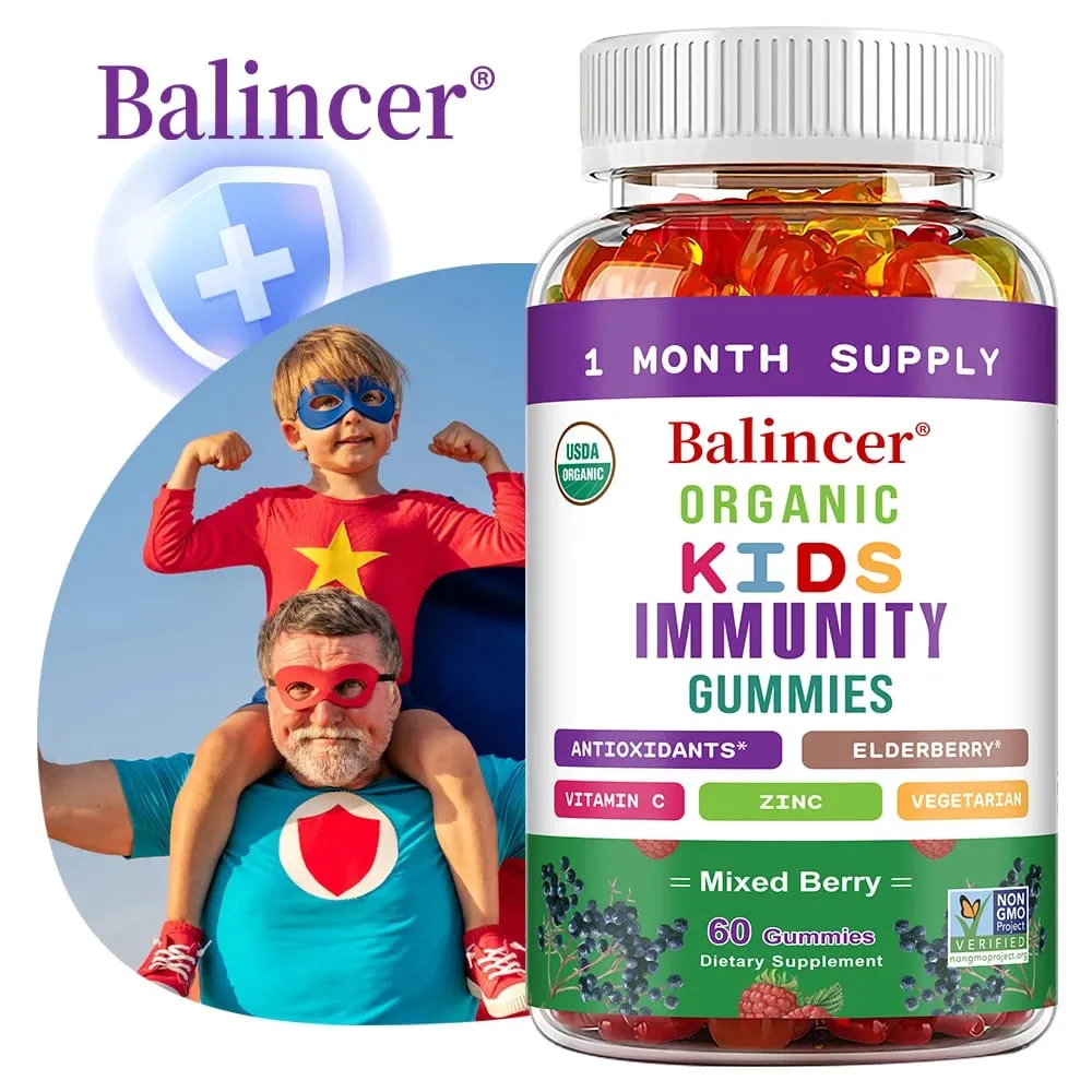Organics Immunity Gummies for Kids with Vitamin C Zinc Elder Berry Extract Antioxidant & Overall Wellness Non-GMO Gluten Free