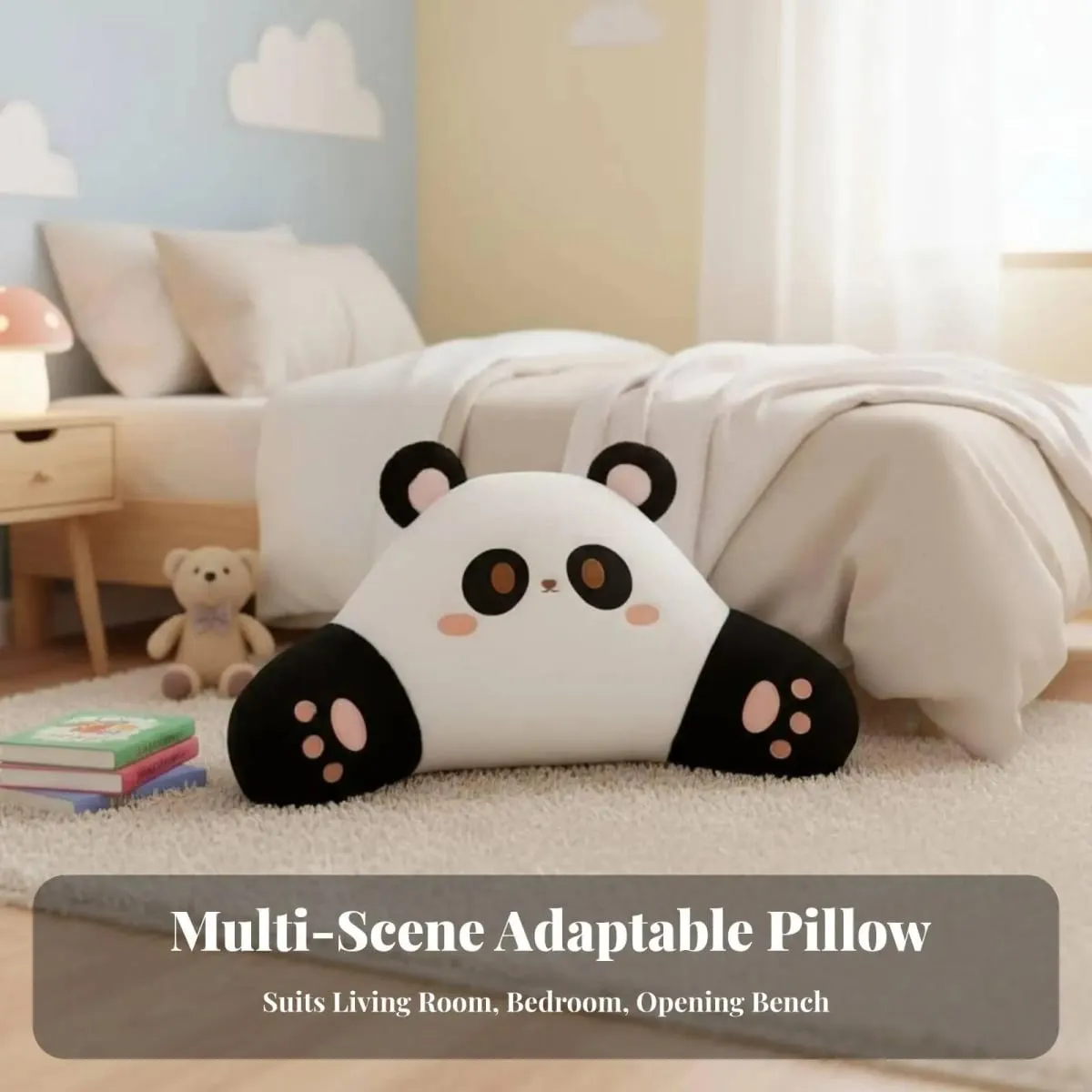 Panda Sofa Pillow Faux Sheepskin Black Cream Decorative Throw Living Room
