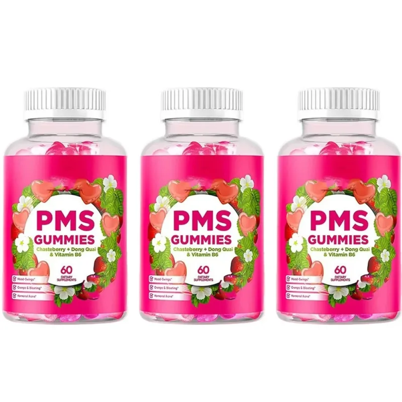 PMS Support Gummies with Chasteberry Vitex Dong Quai Vitamin B6 & Lemon Balm for Women's Monthly Wellness & Mood 60 Gummies