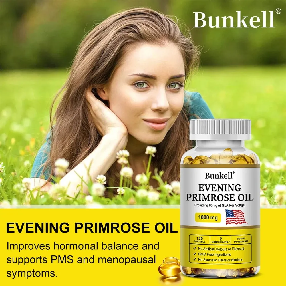 Evening Primrose Oil Capsules - Contains Gelatin and Vegetable Glycerin To Promote Healthy Skin Immunity Balance For Women