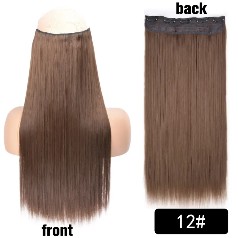 Longo reto encaracolado uma peça 5 clipes clip-in extensões 22 Polegada penteados resistentes ao calor cor mistura loira pedaço de cabelo para mulher