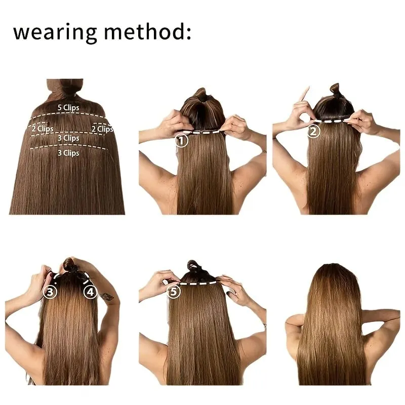6pcs Clip-in Straight Hair Extensions Suitable for Women - Heat Resistant Synthetic Hairpiece with Look