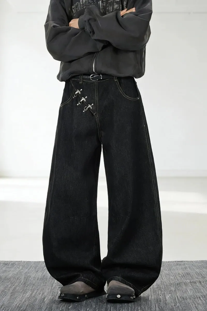 Baggy Jeans Man Pants Y2k Jeans Relaxed Fit Denim Trousers Edge Wide Leg Cargo Pants Slant Closure Casual Fashion