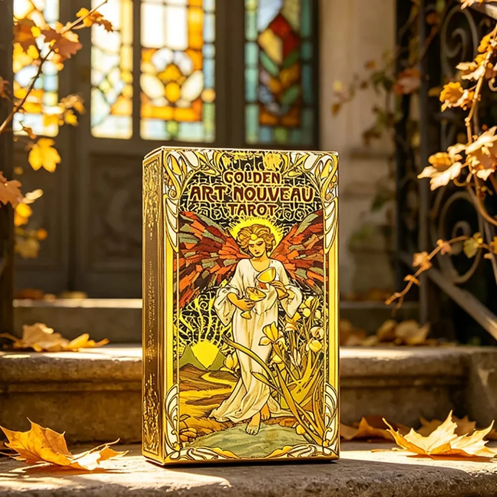 Golden Art Nouveau Tarot 78‑Card Deck Art Nouveau Vintage Style Tarot Cards Divination Fortune‑Telling Board Games Card Game