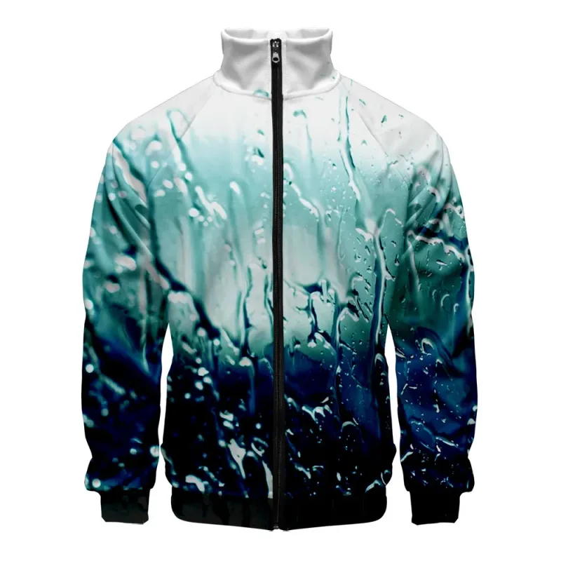 Harajuku Popular Rain 3D Print Zipper Raglan Jacket Windbreaker Boys/Girls Comfortable Stand Collar Jackets Coats