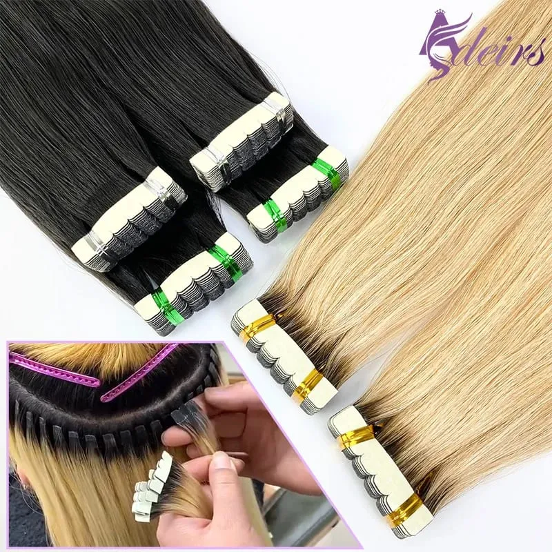 Mini Tape In Hair Extensions Really Human Hair Extensions Black Brown Blonde Invisible Tape In Straight 16"-26" For Salon