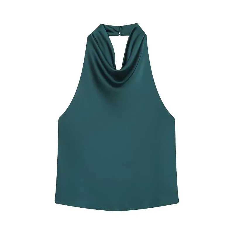 Satin Halter Tops for Women off Shoulder Backless Tops Woman 2026 Sexy Strapless Women's Tops Camisole Beach Top Female
