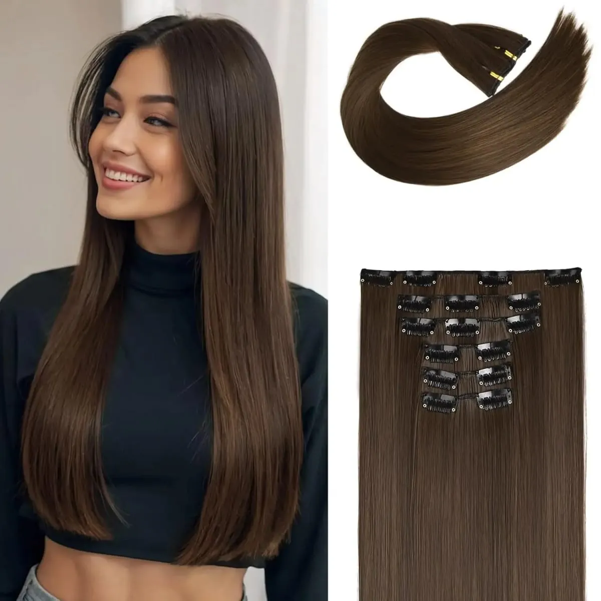 Synthetic Clips in Hair Extensions 6Pieces/Set 24 Inch Long Straight Extensions for Women Hairpiece