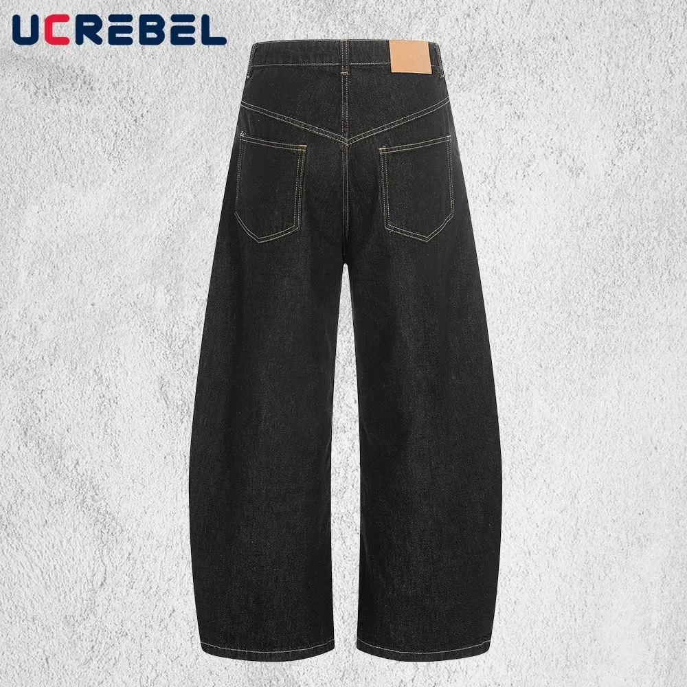 Airplane Buckle Jeans Mens High Street Wide Leg Baggy Denim Pants Man
