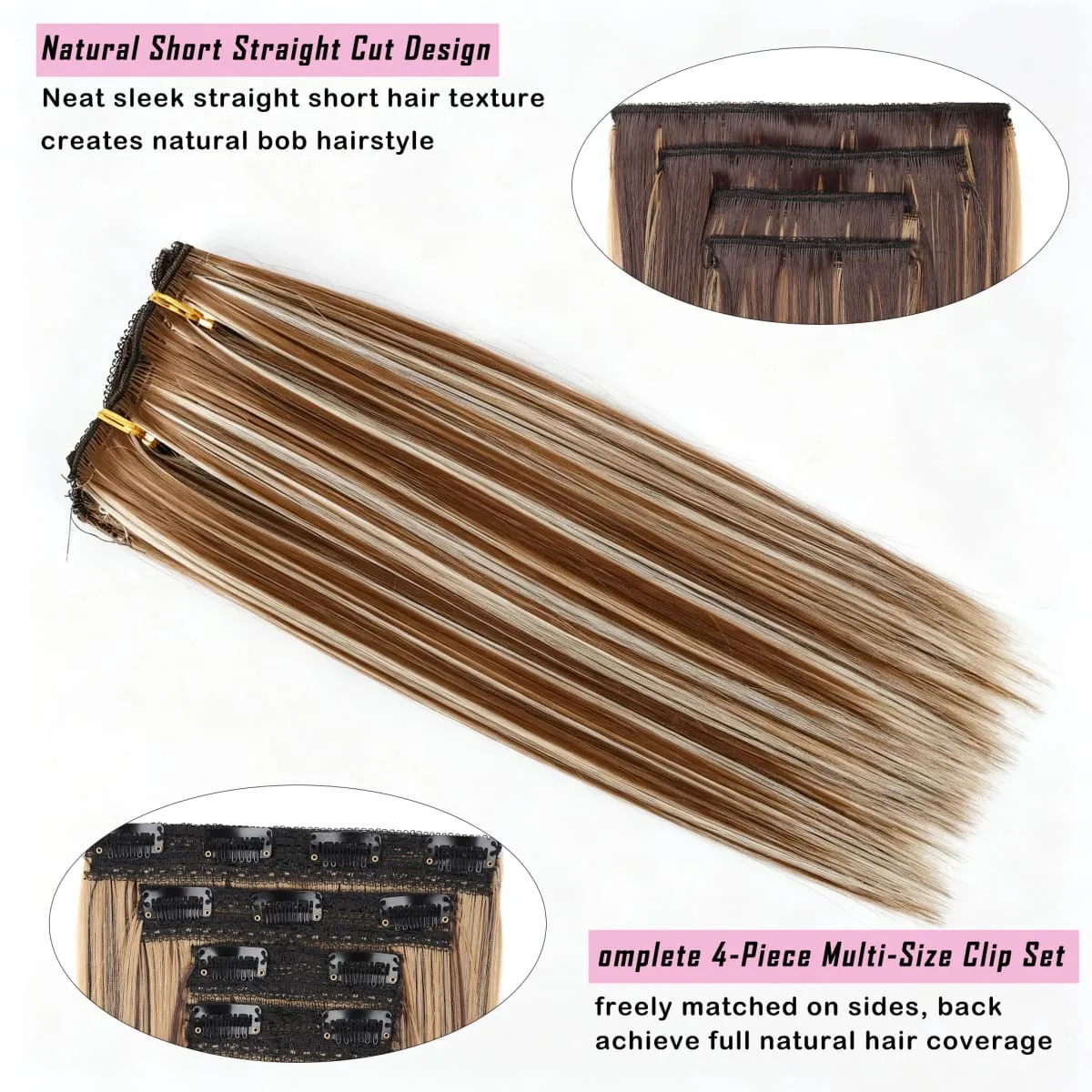12 Inch Straight Clip In Hair Extensions 4Pcs/set Full Head Short Synthetic Highlight Hair Extensions For Women