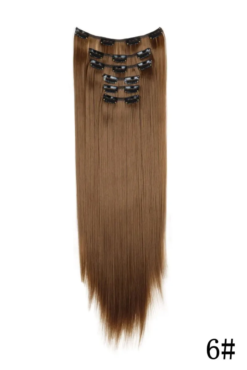 24Inch 16 Clips in Hair Extensions Long Straight Hairstyle Blonde Black Hairpieces Heat Resistant False Hair Daily Use Cosplay