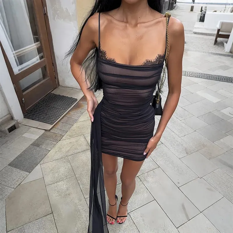 Sexy V-neck Sleeveless Waist-cinching Lady Dress Solid Elegant Fishbone Pleated Slim Fit Vestido Summer New Fashion Party Outfit
