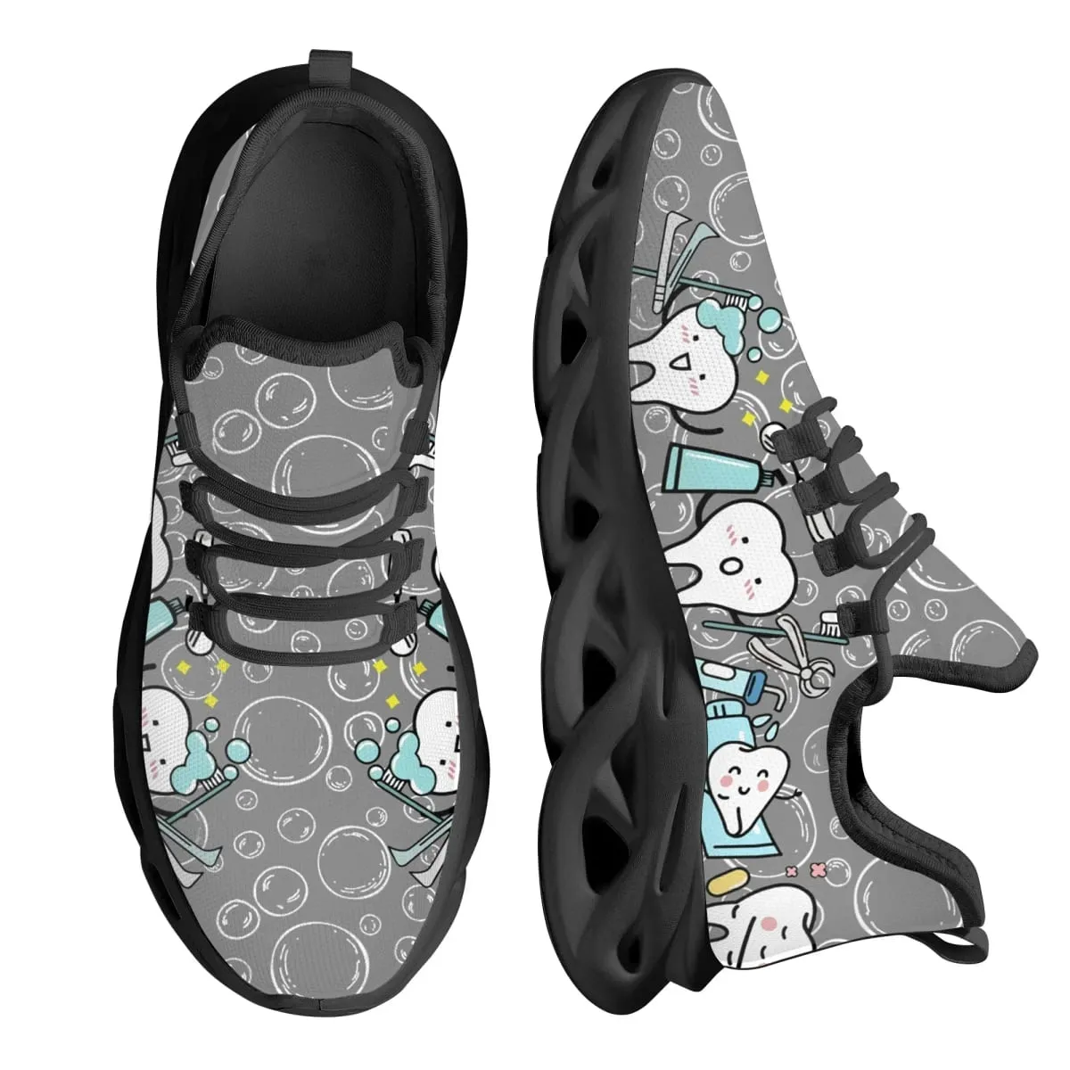 Casual Women's Dental Shoes Funny Teeth Dentist Design Flats Lace-up Sneakers Spring Breathable Beach Walking Shoe New Fashion