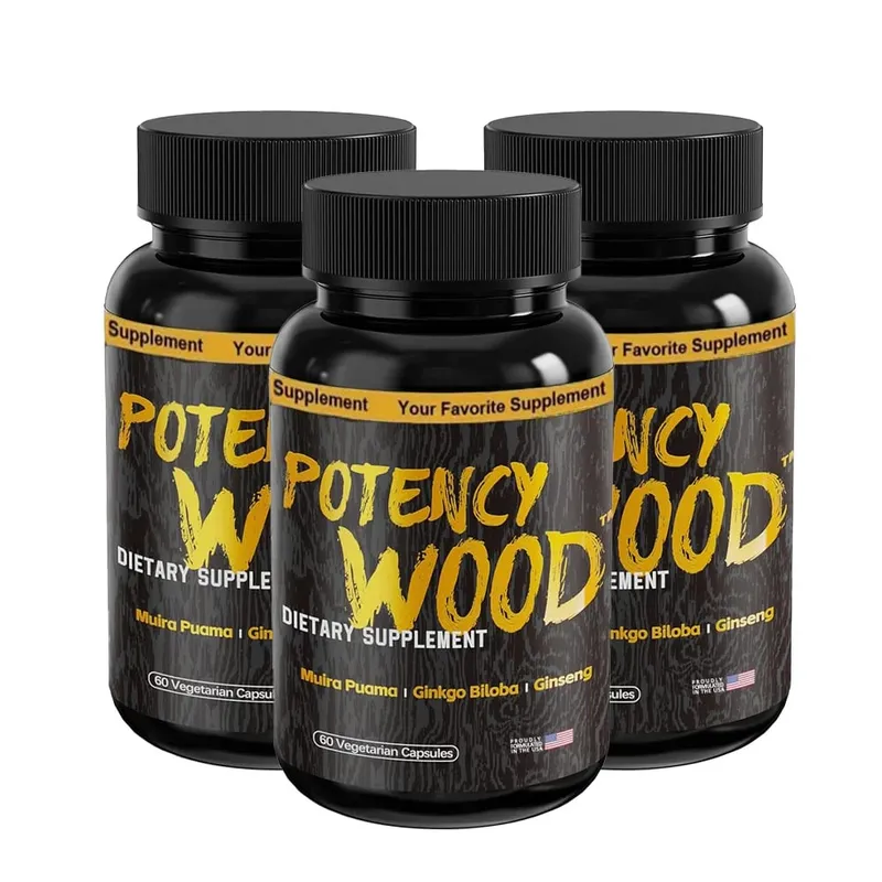 Potency Wood Vitality Boost Capsules - Energy Libido Focus Supplement - Ginseng Ashwagandha Herbal Supplements 60 Capsules