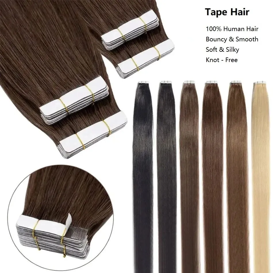 Tape Hair Extensions Machine Remy Seamless Skin Weft Adhesive 4x0.8cm Tape In Human Hair Natural Black Brown Blonde 20pcs 26inch