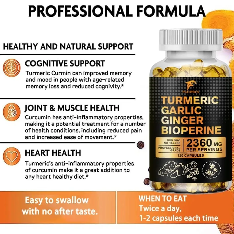 Buy 2 Get 2 Free! Turmeric Curcumin Supplement with BioPerine & Garlic for Joint Support Immune Health & Anti Inflammatory