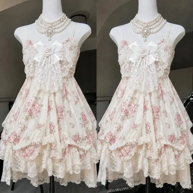 Gothic Retro Sweet Bud Mini Dress Women Harajuku Y2k Strap Dress Y2K Aesthetic Club Party Fashion Outfits