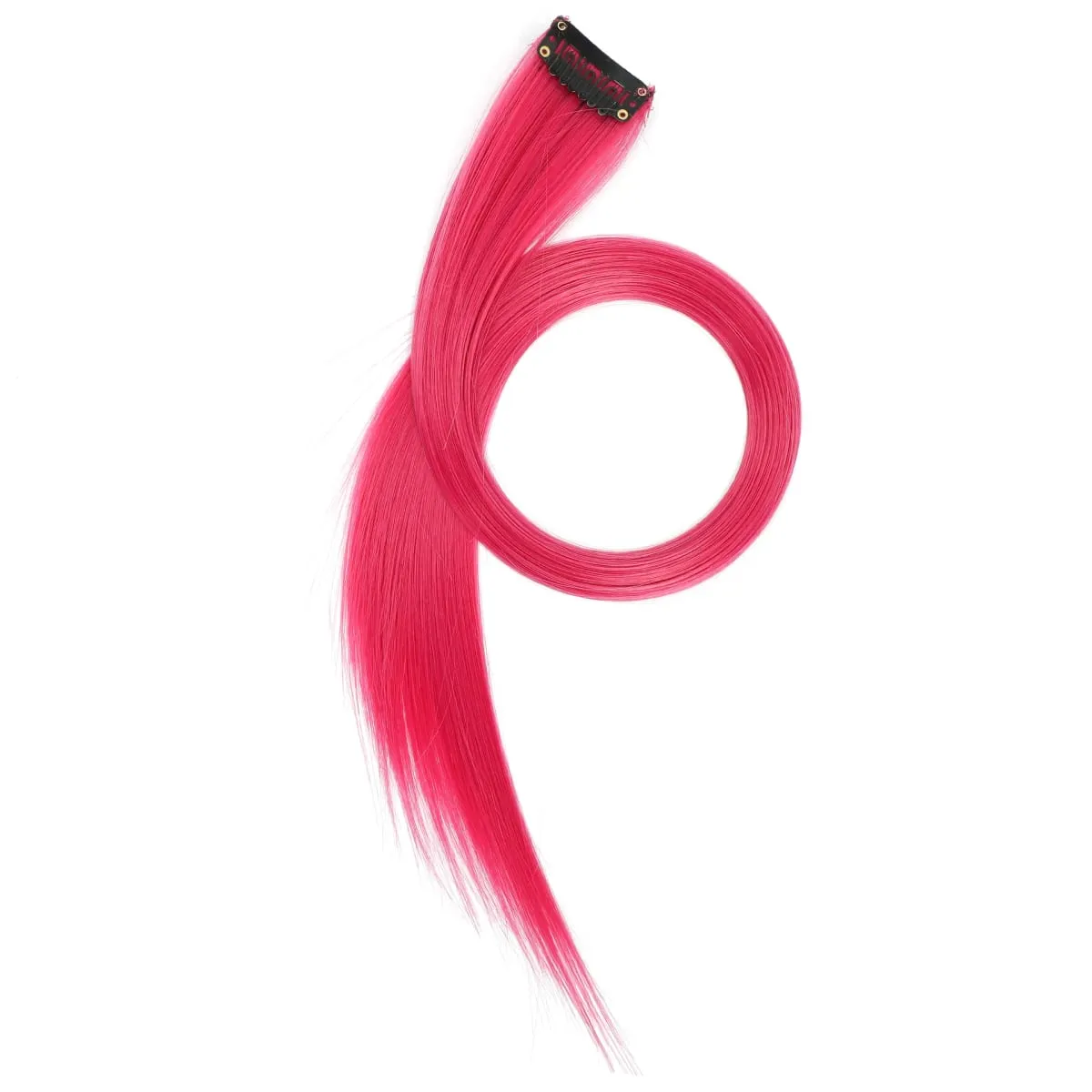 12pcs Colorful Bright Pink Hair Extensions Clip in Colored Party Highlights Extension Synthetic Hairpieces Straight for Women