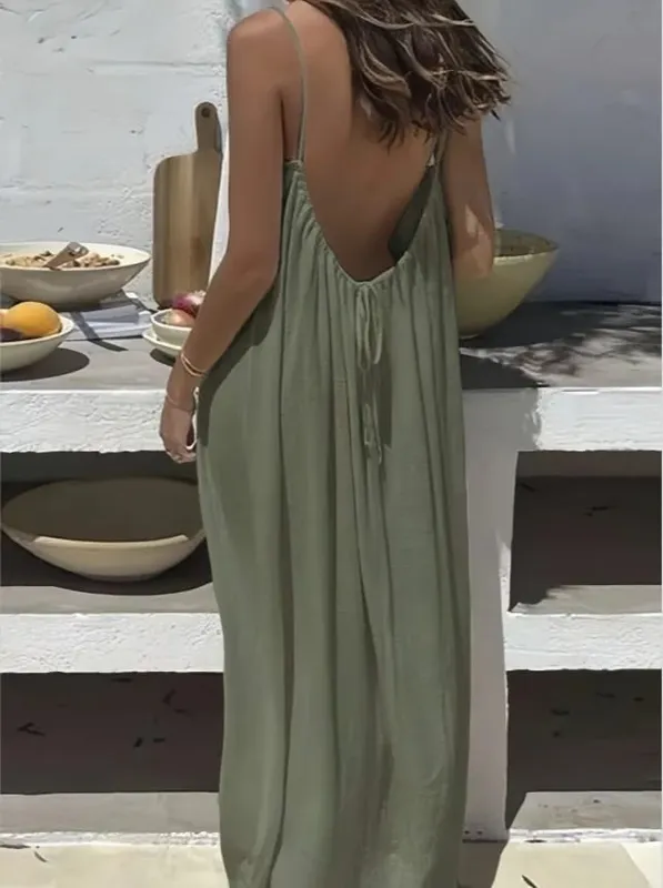 2026 New Women's Strap Dress Open-Back Loose Homewear Dress