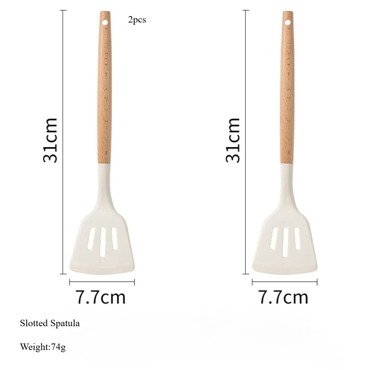 2/12Pcs White Silicone Kitchen Utensils Set with Wooden Handle Cookware Spatula Heat Resistant Non-stick Kitchen Cooking Tools