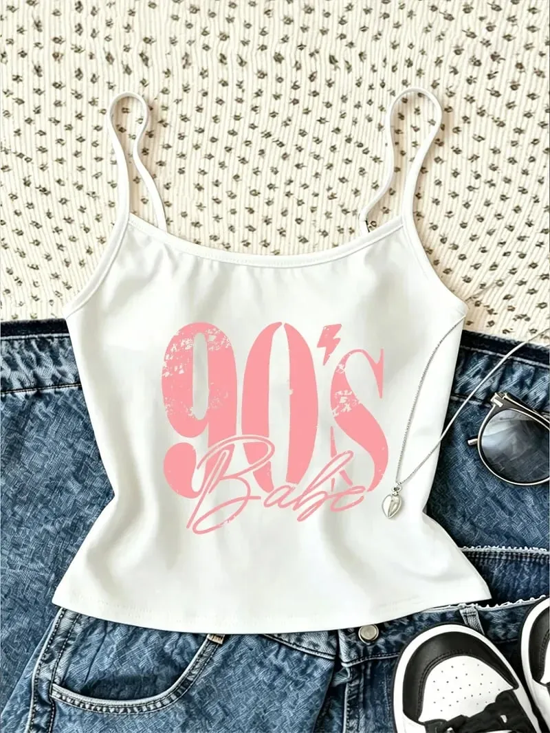 Chic Y2k 90s Letter Print Camisole Top Retro Casual Crop Top Vest Wear Spring Summer 90s New Arrival Women'S Tank Top