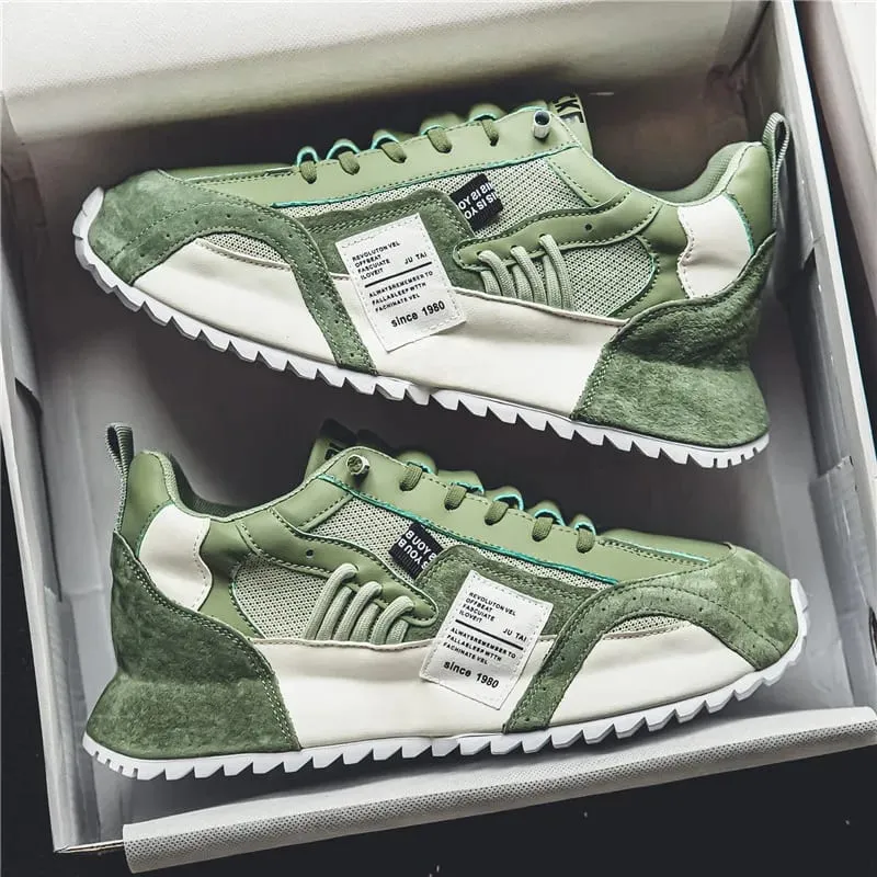 Men Sneakers Spring Summer Retro Casual Shoes Platform Chunky Patchwork Mesh Lace Up Walking Male Running Footwear
