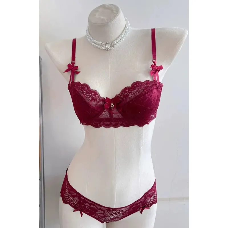 Popular Pure Desire Lace Bra Set 32‑38AB Underwire Large Bust Minimizer Push Up Side Support Lingerie For Young Girls Daily Wear