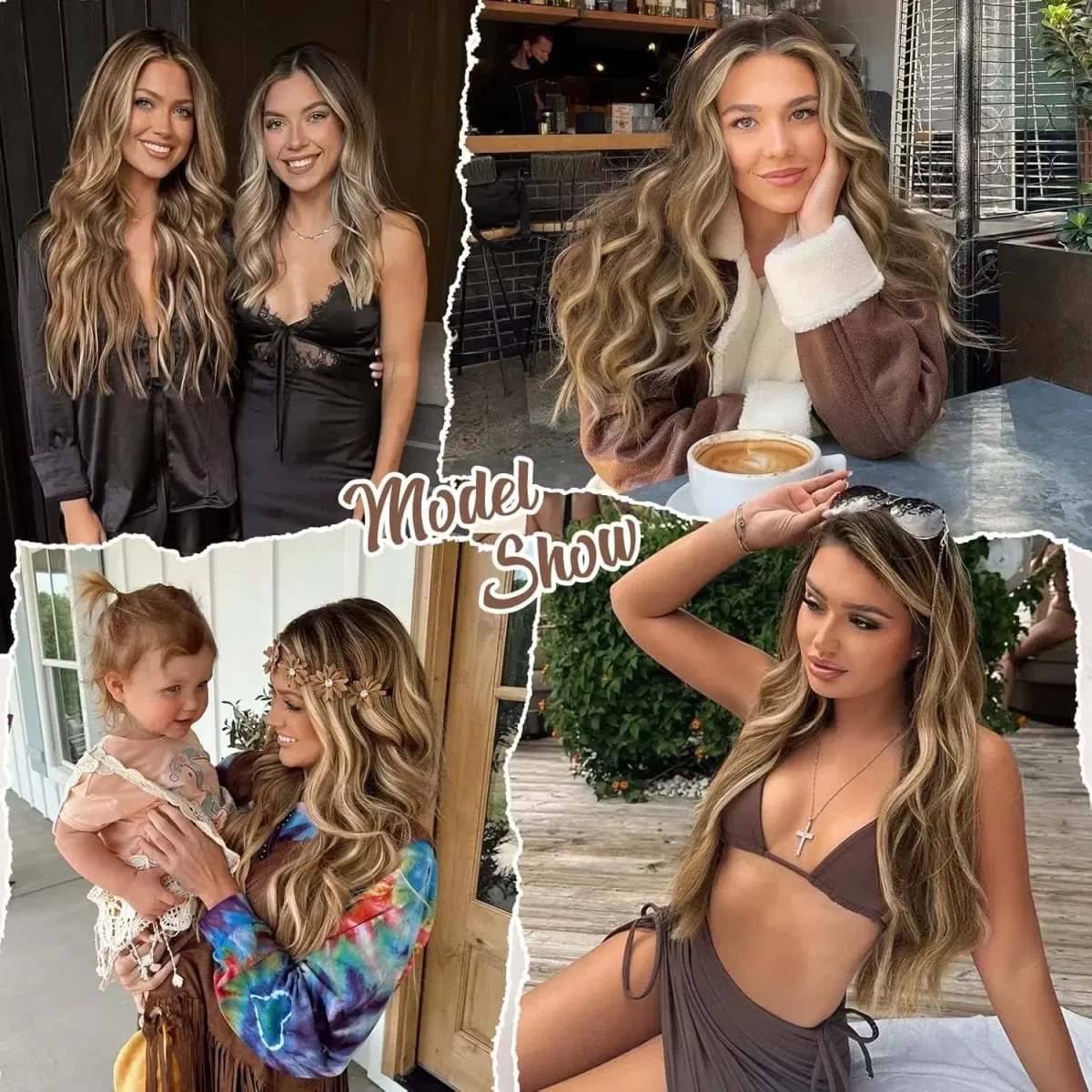 Synthetic Long Wavy Hair Extensions 24 Inch Clip in Fiber Double Weft Thick Hairpieces for Women Party Daily Cosplay Styling
