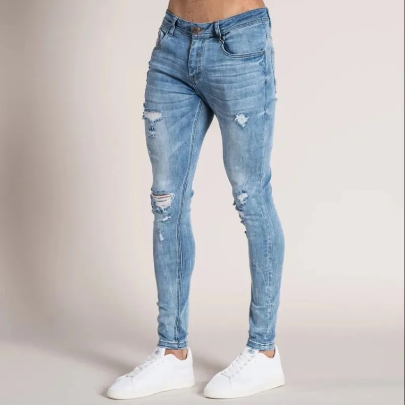 Denim Pant Men Jeans Vintage Pencil Pants High Waist Distressed Washed Hole Sheath Trousers Y2k Streetwear Casual 2026 Spring