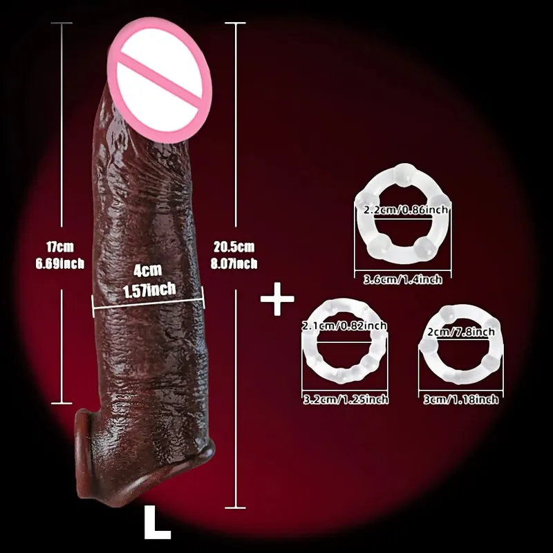 Realistisk 8''Penis Sleeve Sexlegetøj Til Mænd Silikone Penis Kondom Genanvendelig Penis Sleeve Penis Extender Mandlige Par Voksenlegetøj