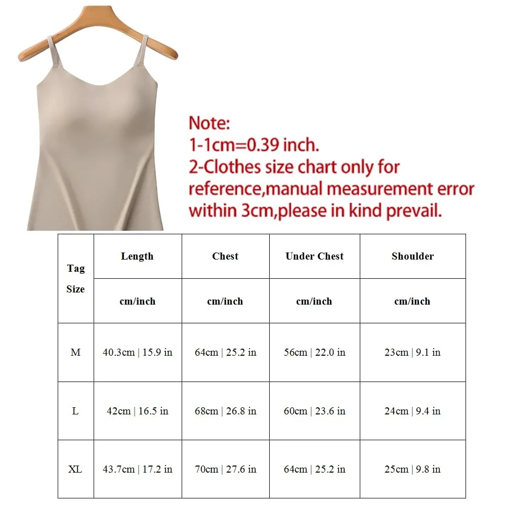 Built-in Bra Cami Tank Top Adjustable Spaghetti Strap U-Neck Padded Bust Support Shapewear Seamless Slim Undergarment Vest