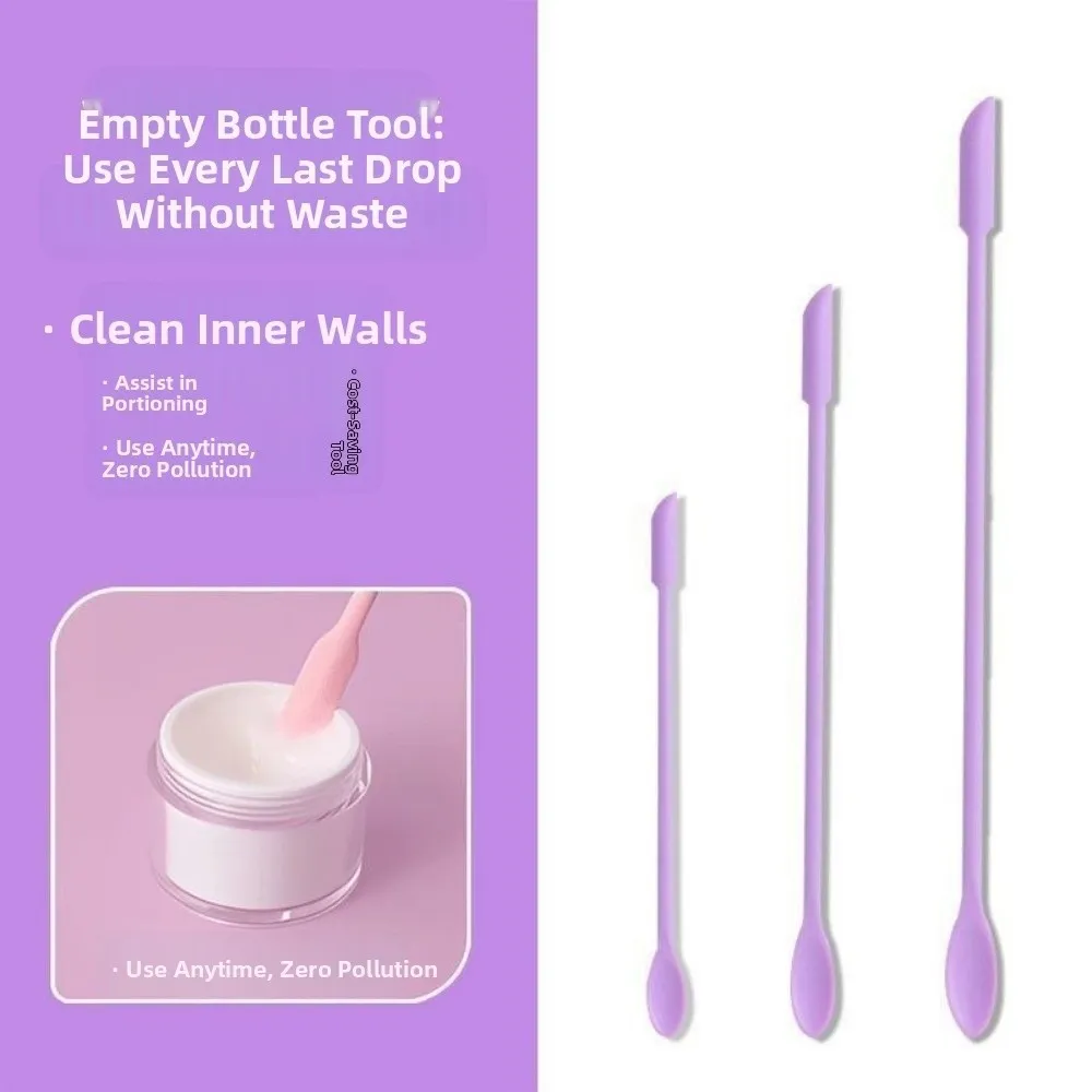 3pcs Portable Mini Silicone Scraper Double-head Soft Cosmetic Digging Spoon Lengthened Jam Scraping Spoons Makeup Brushes Set