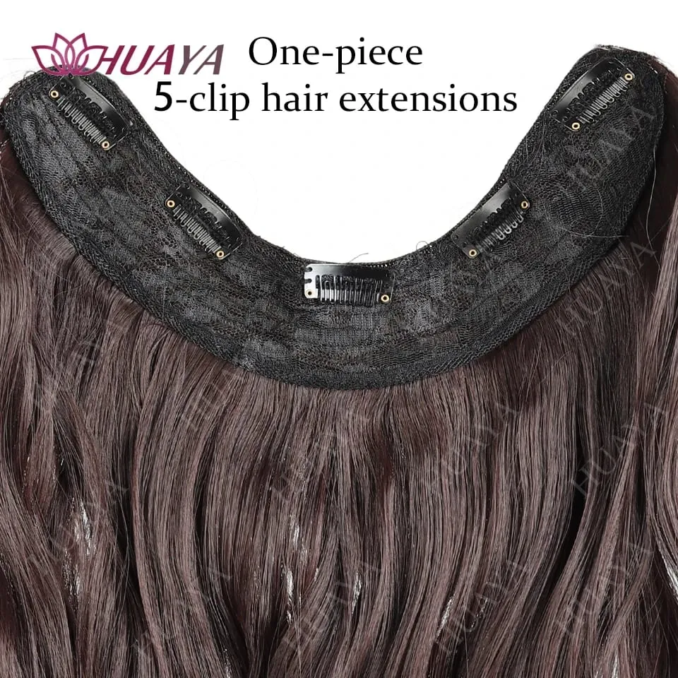 Grampo em extensões de cabelo 20 "extensão de cabelo de uma peça longo ondulado em camadas penteados naturais macios sintéticos postiços para mulher