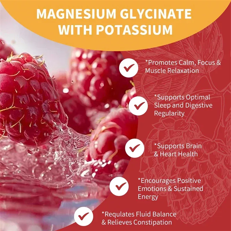 Magnesium Glycinate Gummies - Brain Health Strengthen Muscles and Bones Improve Sleep Relax Nerves