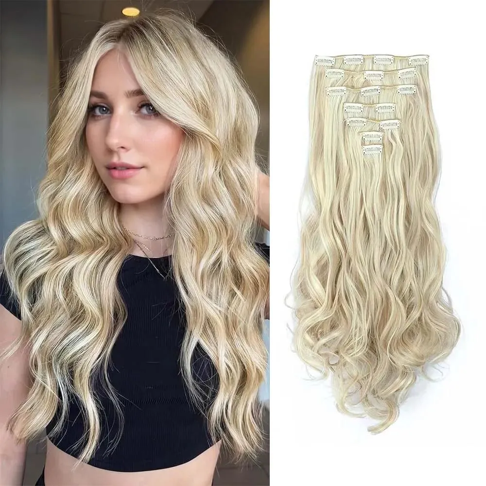 7pcs/set 22inch Elegant Wavy Clip-In Hair for Instant Volume & Everyday Glamour Suitable For All Women Synthetic Extension