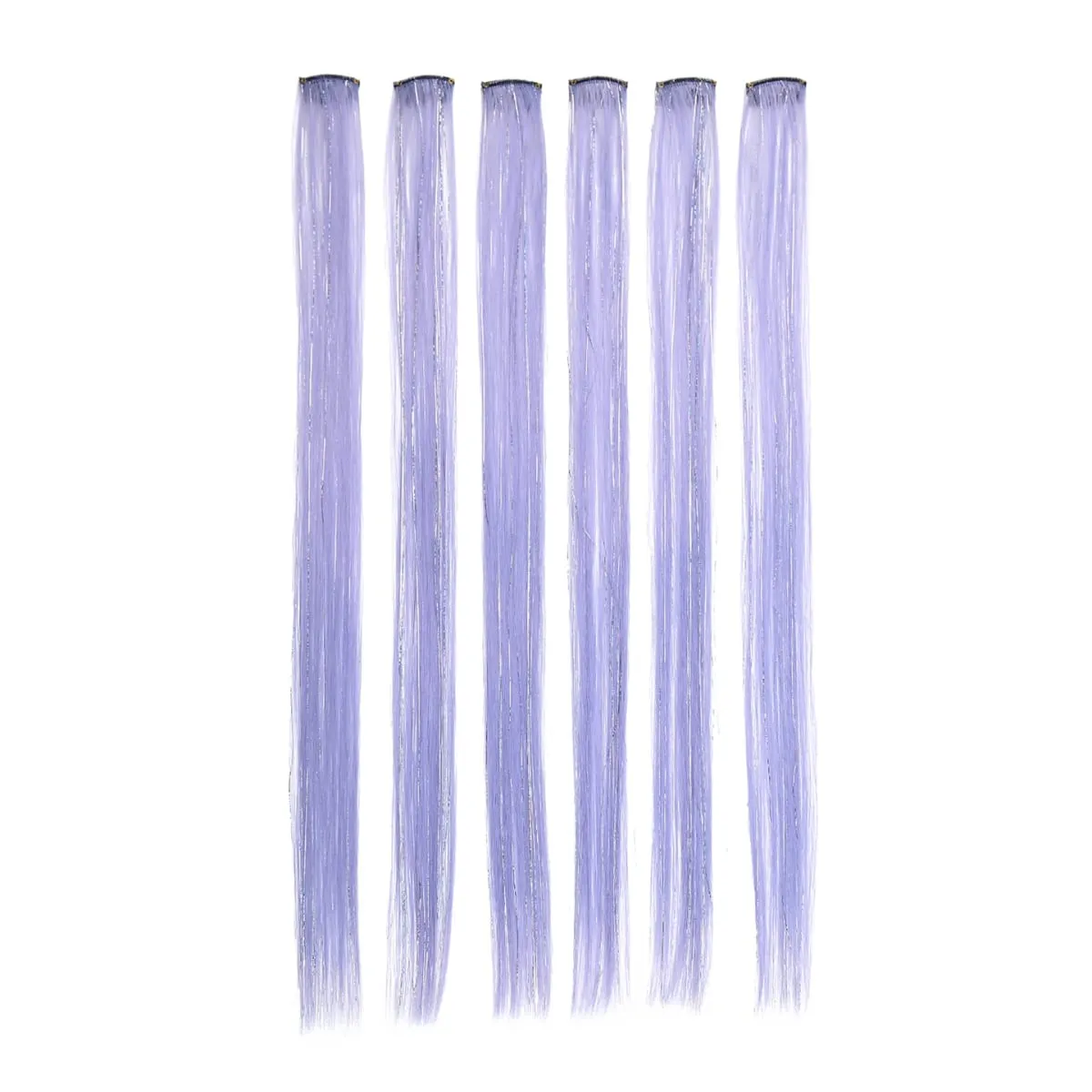 Synthetic 6pcs Clip in Hot Pink Hair Extensions Mix tinsels 22 Inch Colored Hair Extensions 2 in 1 Rainbow Hair
