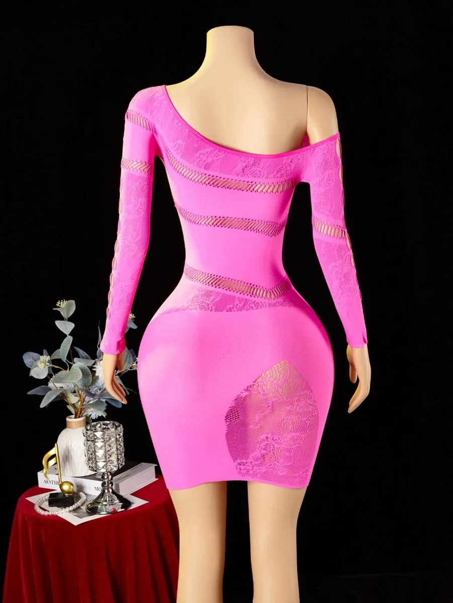 Women's Sexy Dress Asymmetrical Design Hollow Out Bodycon Dress Long Sleeve See Through Mesh Dress Club Party Street Outfit — image 4