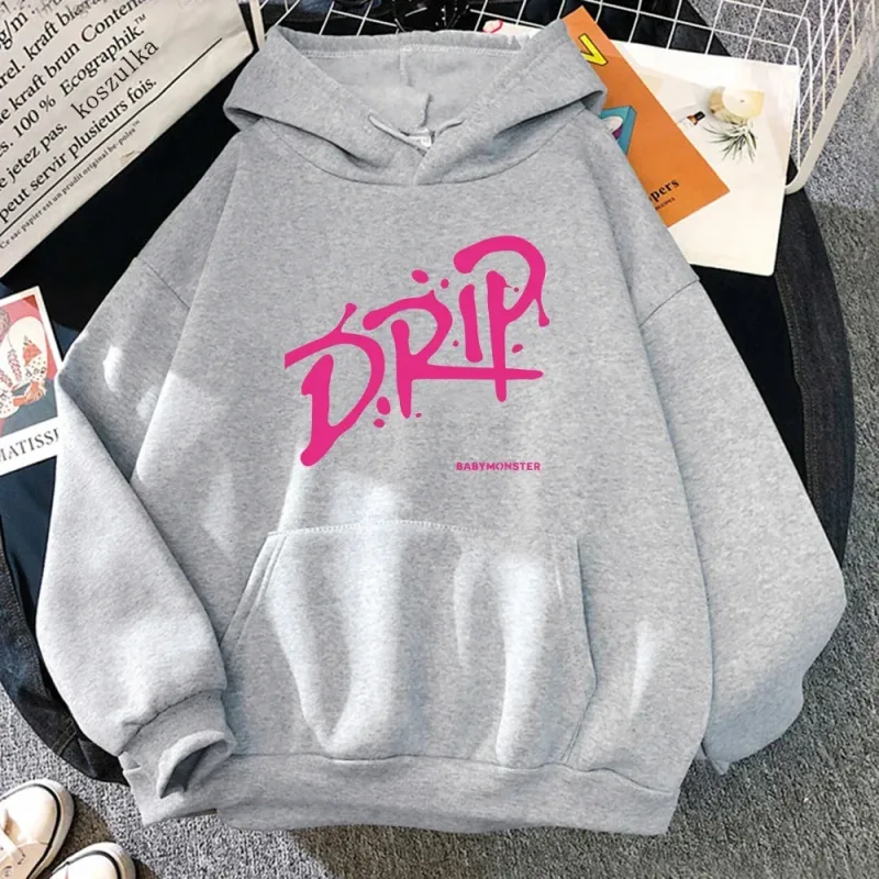 Babymonster Album Drip Hoodie 2026 Retro Women/men Harajuku Aesthetic Hoodies Unisex Autumn Winter Pullover Sweatshirt Vintage