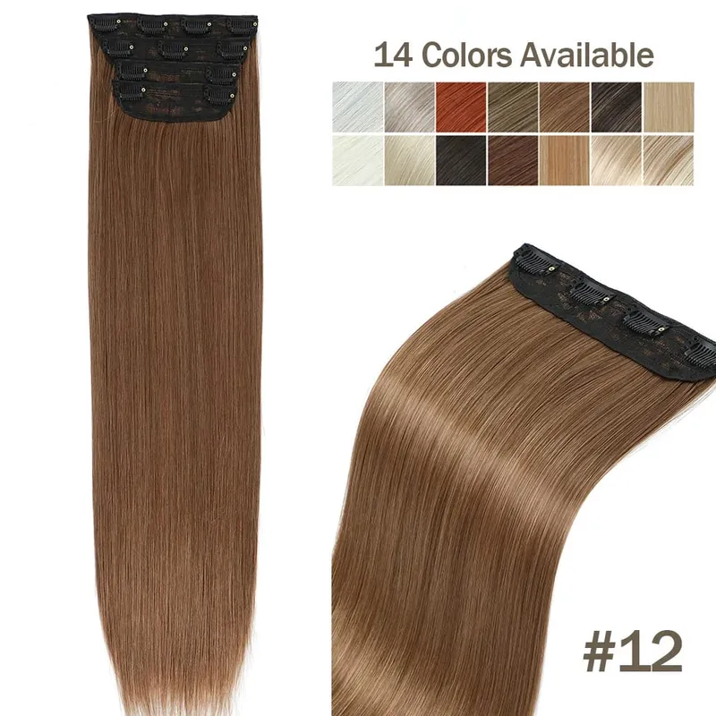 Synthetic Clip In Hair Extension 200g 24 Inches Straight Orange Brown Blonde Heat Temperature Fiber 4Pcs Clip Ins Hairpieces
