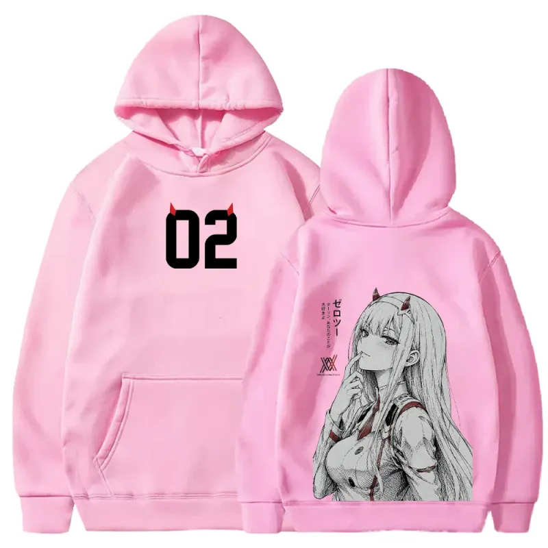 in the FRANXX Harajuku Anime Zero Two Hoodies Streetwear Men Women Clothing Long Sleeve Oversized Fleece Hooded Pullover