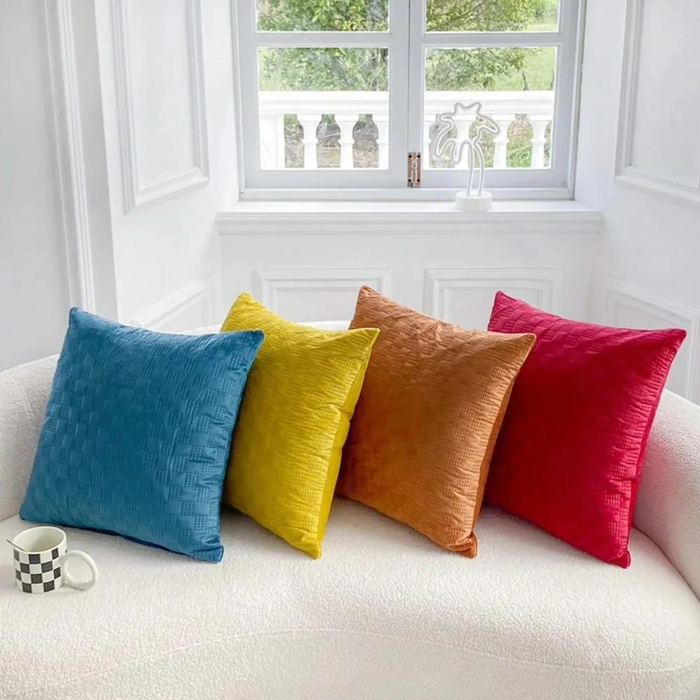 Mall Nordic Punching Process Checkered Velvet Cushion Cover 45x45cm Solid Color Decorative Throw Pillow Case for Sofa