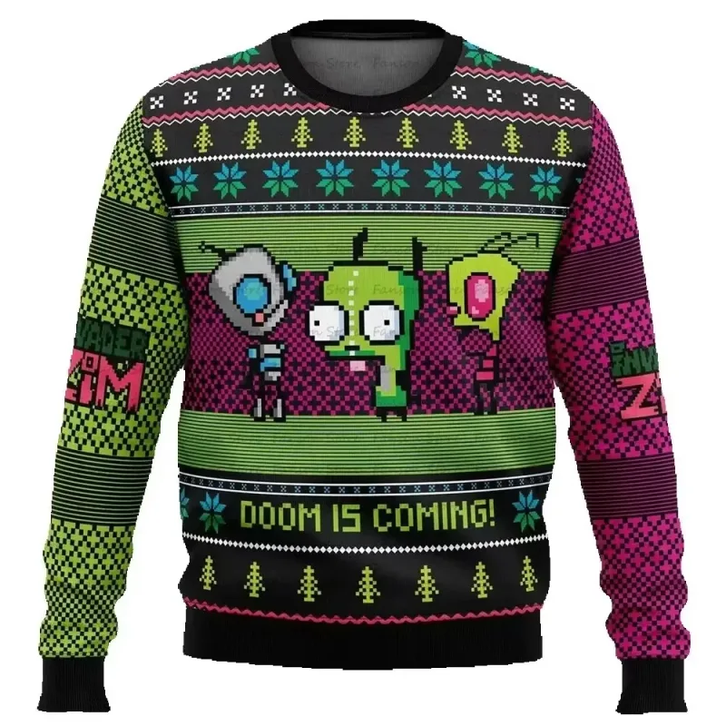Suéter de Natal Engraçado Doom Invader Zim, Pullover de Desenho Animado para Mulheres e Homens, Moda Nova 2026, Moletom com Capu