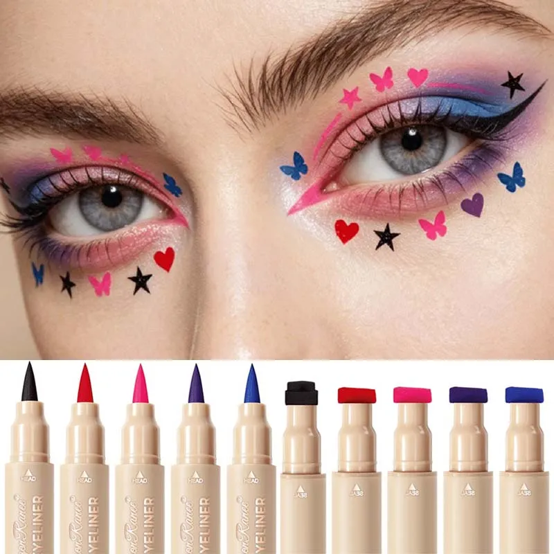 2-in-1 Double Ended Stamp Seal Eyeliner Quick Drying Waterproof and Sweat Proof Not Easy To Smudge Colorful Eye Makeup EyeLiner