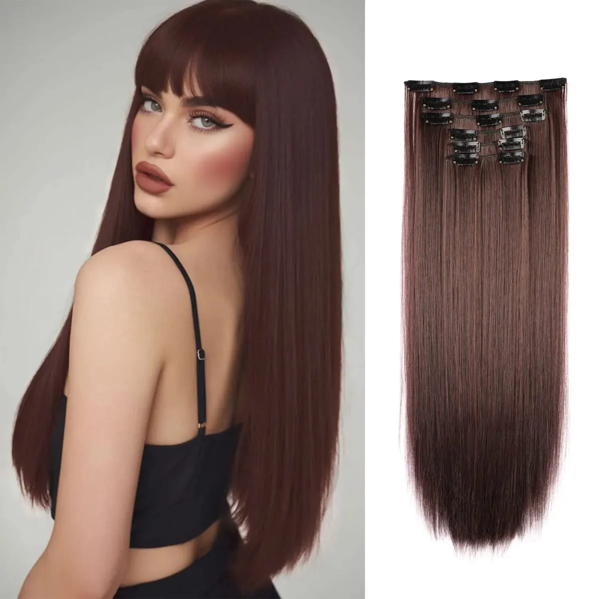 Synthetic Clip in Hair Extensions Clip in 6pcs set Straight Hair 22inch Thick Hairpieces for Women Girls Daily Party